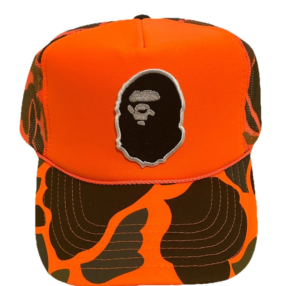 BAPE X OTTO Orange and Black Camo VINTAGE TRUCKER HAT CAP NWT UNISEX NEW